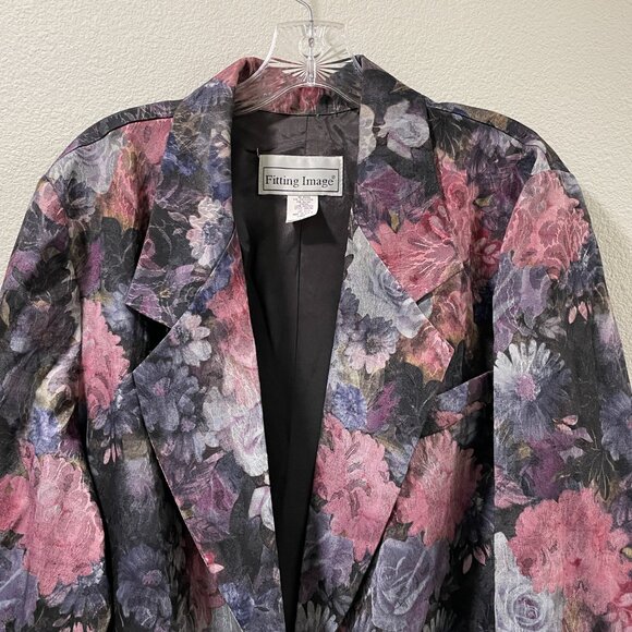FITTING IMAGE Vintage Floral Blazer Style #28818W, Burgundy/Black Multi - 18W - Picture 4 of 7